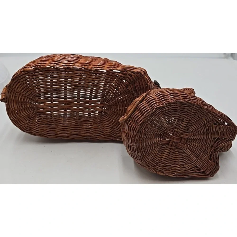 Vintage Woven Pair of Elephants Boho Safari Jungle Whimsical Cute Animal Baskets
